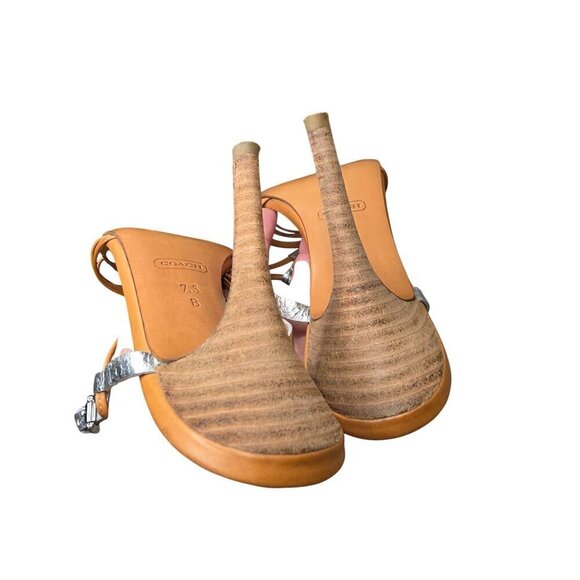 Coach Womens Strappy Silver & Tan Heel Sandals Size 7.5B Coach 'Lana' Strappy Sa - Picture 11 of 16